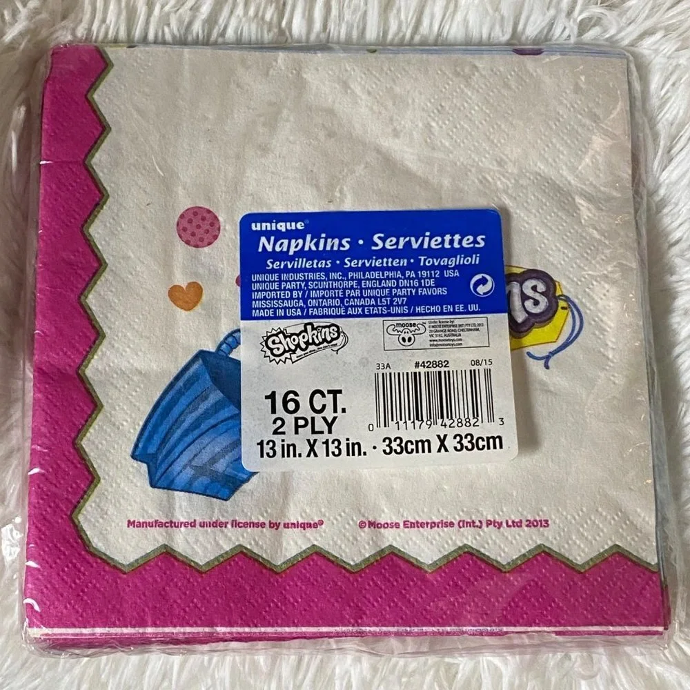 NEW Shopkins Kooky Cookie Poppy Corn‎ Cupcake Chic 13”x13” Pack of 16 Napkins